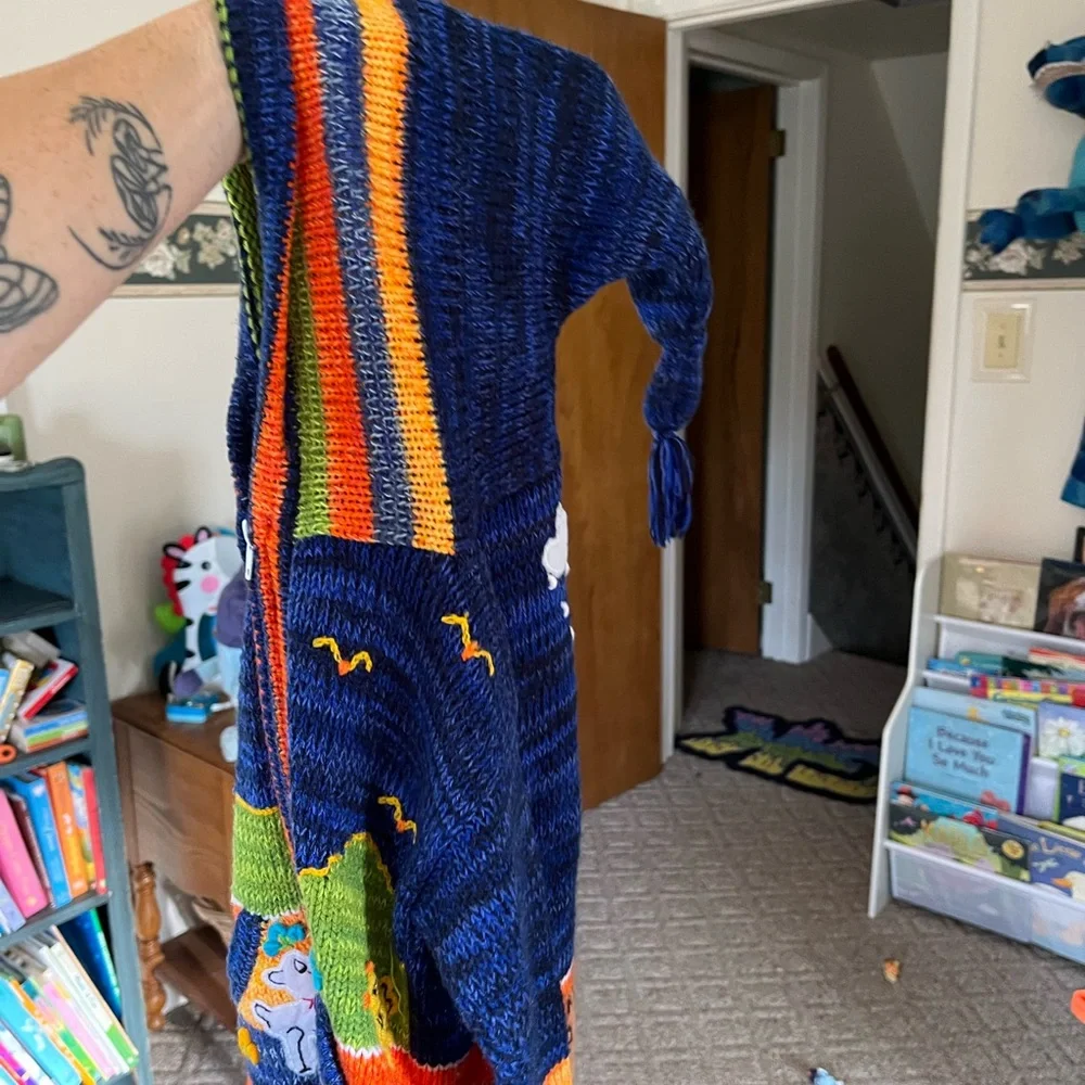 Kids Navy Hooded Zip Sweater with Colorful Animal Patchwork